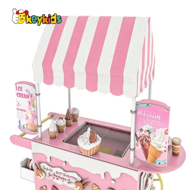 2022 New Design Pretend Play Mini Shop Wooden Ice Cream Cart Toy for Children W10A134