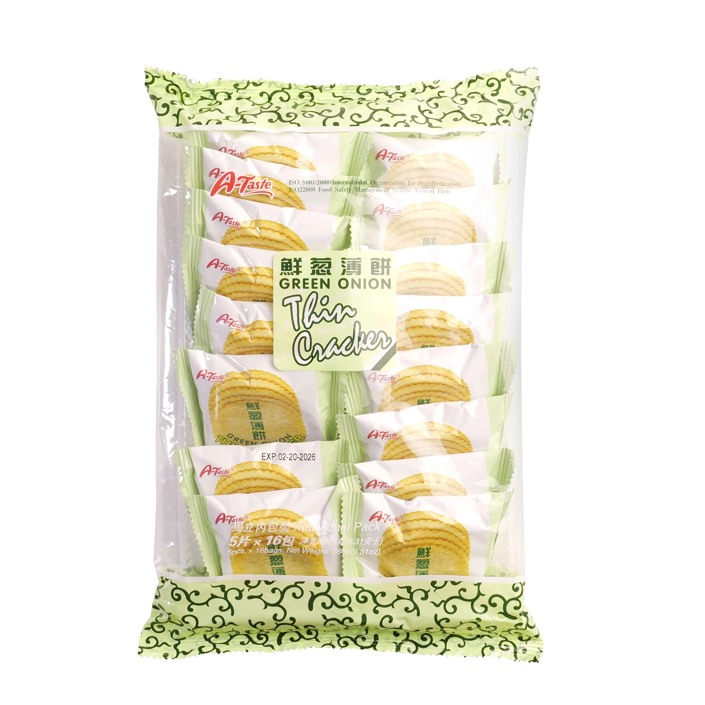 Customized Packaging Green Onion Thin Crackers Healthy Buckwheat Crackers Natural Puffed Wheat Soft Milk Cookie Bag Biscuits