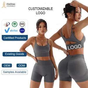 Under Lulu Custom Women's Hip-lifting Ribbed 2-Piece Fitness Suit High Waist Sports Shorts with Spaghetti Strap Yoga Underwear