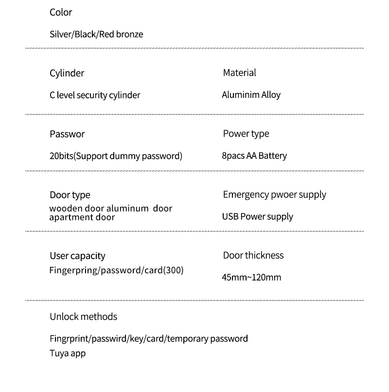 Aplikacja Qleung Tuya Wi-Fi Camera Locks Biometryczny kod rozpoznawania odcisków palców IC Card Key S802Pro Home 15