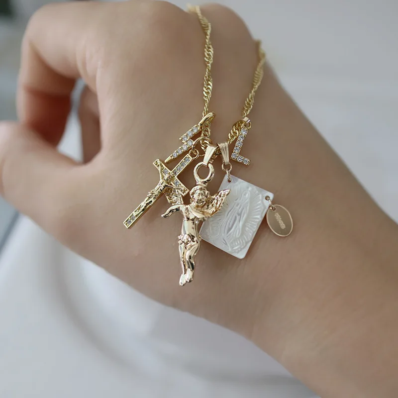 Hand Carving MOP Shell Cameo the Virgin Mary Pendant /Charm Stainless Steel Round Clasp DIY Necklace Bracelet Accessories