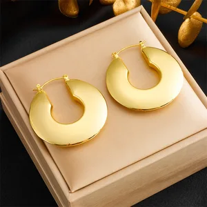 18K Gold Plated Stainless Steel Hoop Earrings for Women Fashion Statement Jewelry