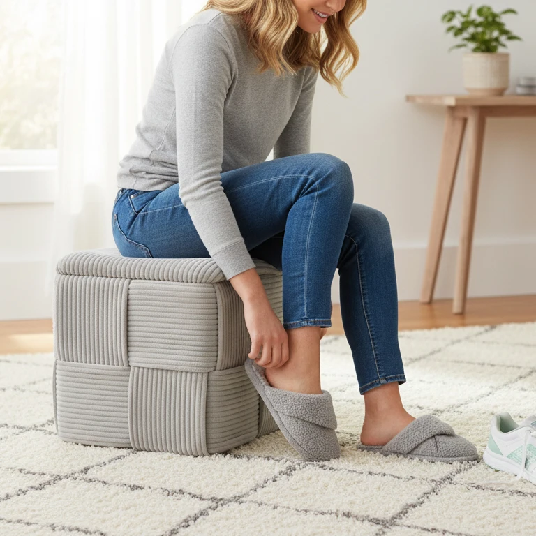 Multi-Functional Footrest Seat Small Square Ottoman Stool for Living Room Bedroom Dressing Table Shoe Changing