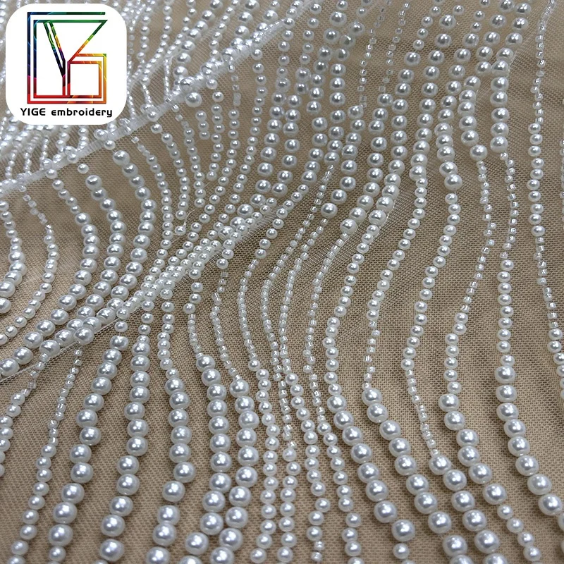 High Quality Wedding Dress Beaded Fabric High Density Tulle Pearl Net Lace Bridal Beads Lace Fabric High Quality Wedding Dress Beaded Fabric High Density Tulle Pearl Net Lace Bridal Beads Lace Fabric
