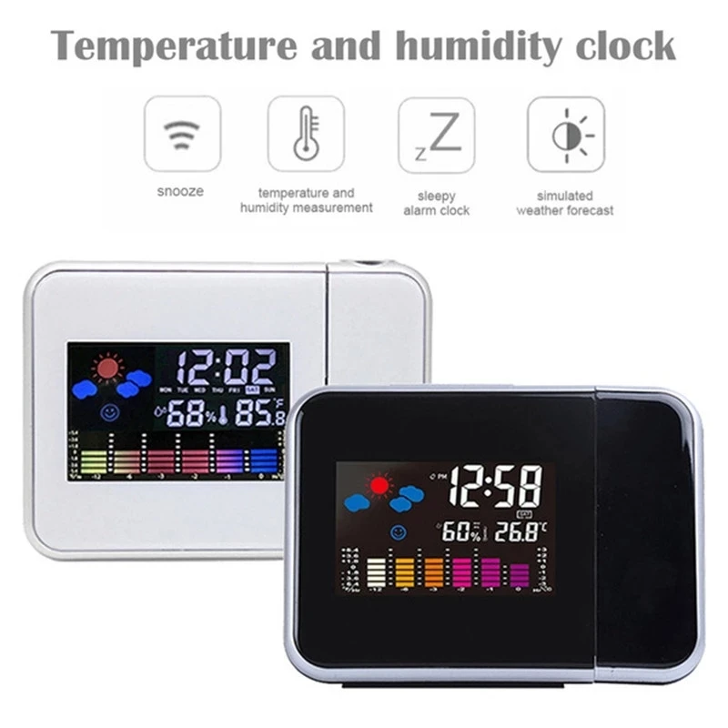 P608 Time Watch Projector Multi Function Digital Alarm Clocks Color Screen Desktop Display Weather Calendar Clock