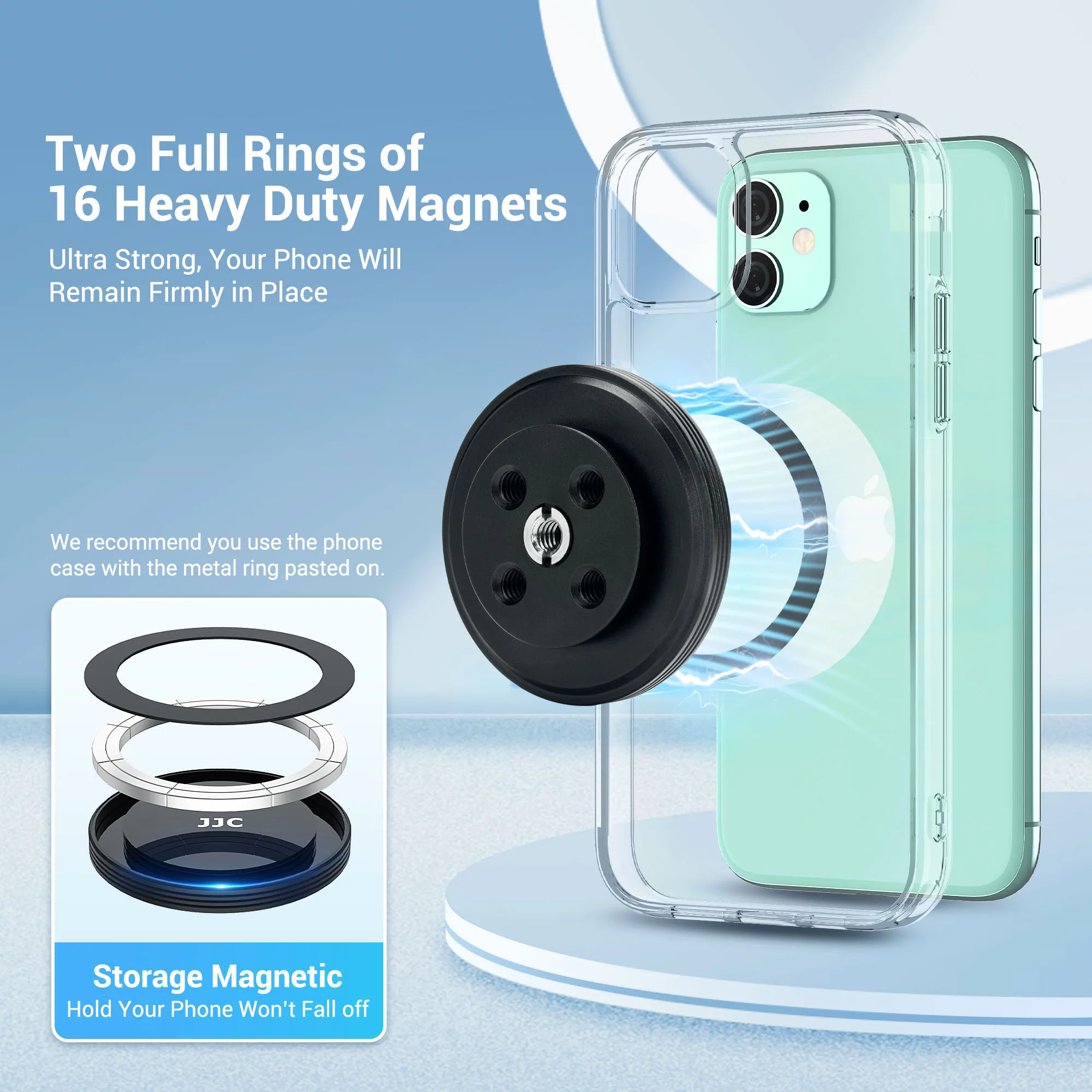 JJC New Design Phone Magnetic Mount For iPhone 12/13/14 series, Android phones etc