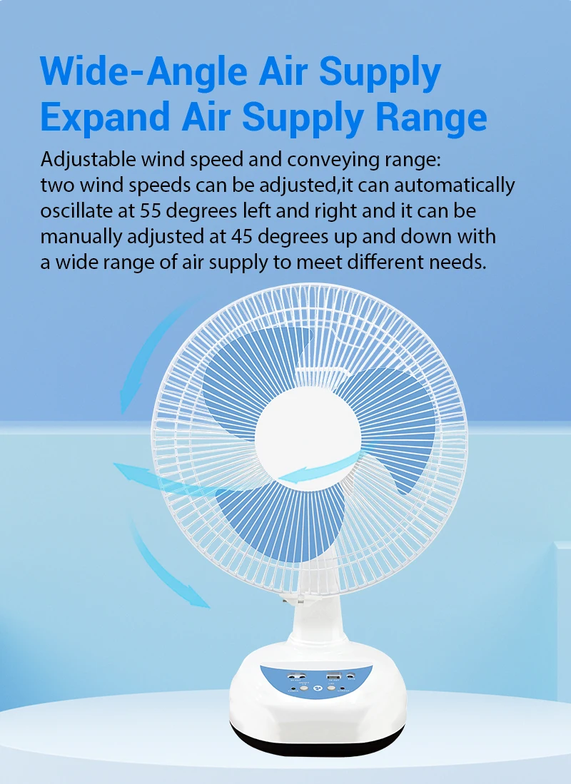 12 Inch Rechargeable Table Fan Ac Dc Led Emergency Desk Fan 2 Wind