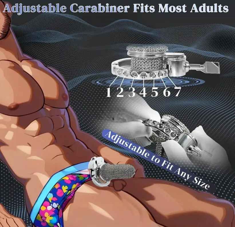One-Touch Closure Chastity Cage with Adjustable Carabiners Breathable Mesh Cock Cage Lock Extreme SM Bondage Sex Toy for Men%