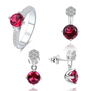 Fashion 925 Sterling Silver Jewellery Sets Crystal Gemstone Ruby Wedding Artificial Indian Bridal Jewellery Set