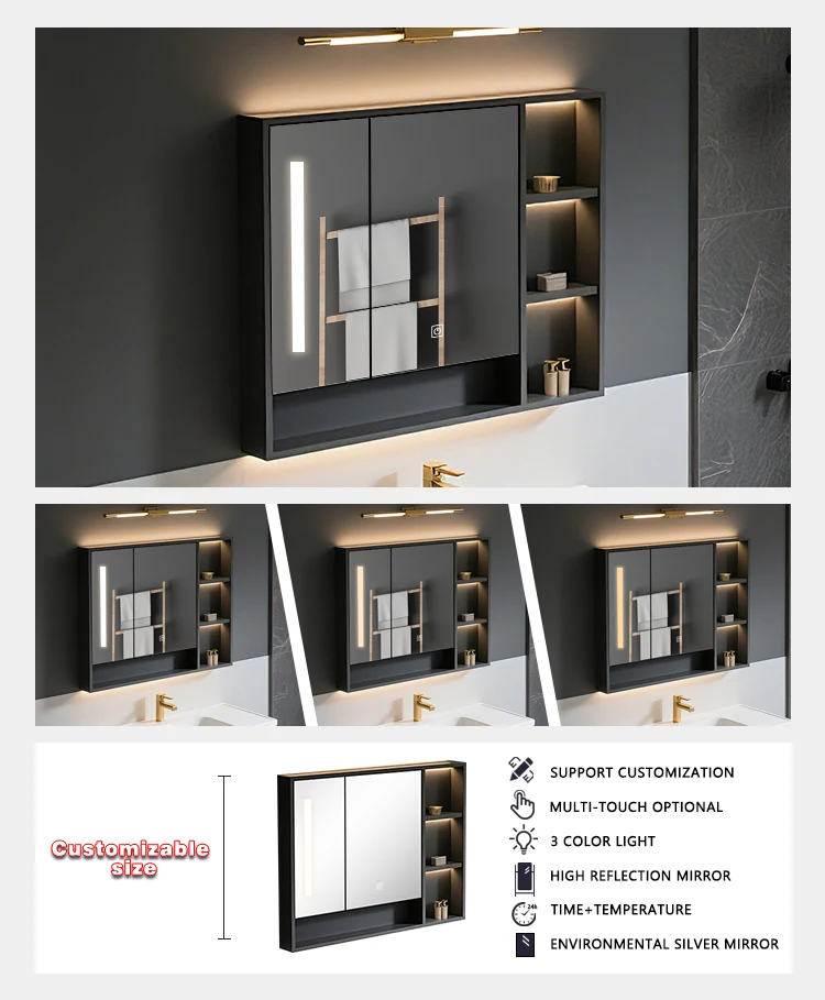 product modern hotel ip66 aluminum alloy led medicine bathroom vanity cabinet makeup mirror bathroom cabinet for hotel and apartment-4