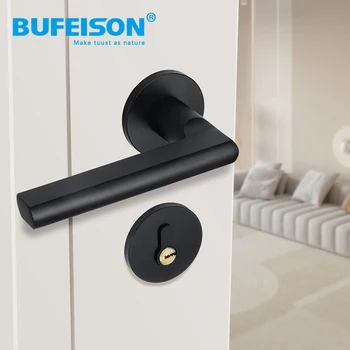 Black Modern Door Lock Indoor Bedroom Silent Room Door Lock Split Wooden Door Handle Household Universal 58 Lock Body