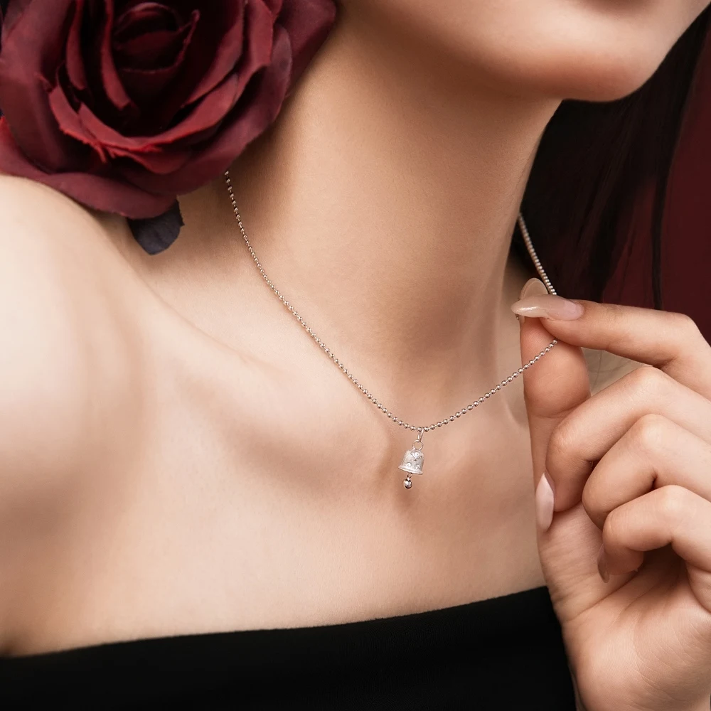 KAKODIY small and cute design hypoallergenic and non-fading 925 Sterling Silver bead chain 5A cubic zirconia bell pendant necklace jewelry detail 2