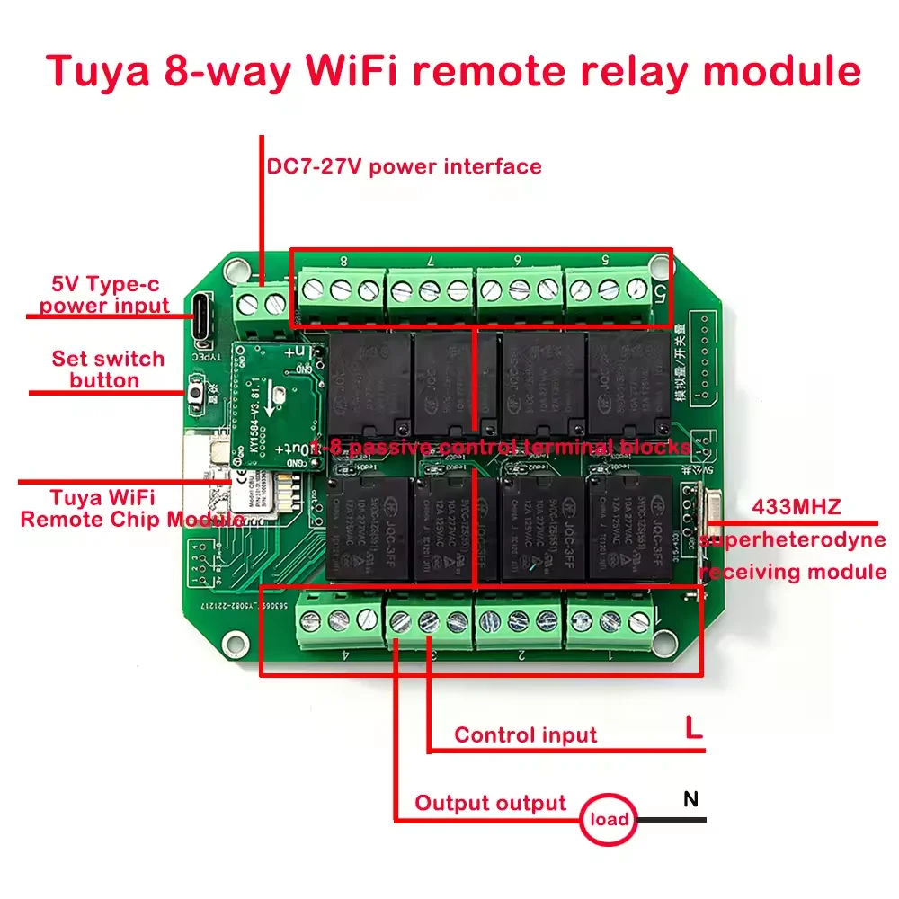 Tuya 8 Way Relay Switch Module - Smart Home Control