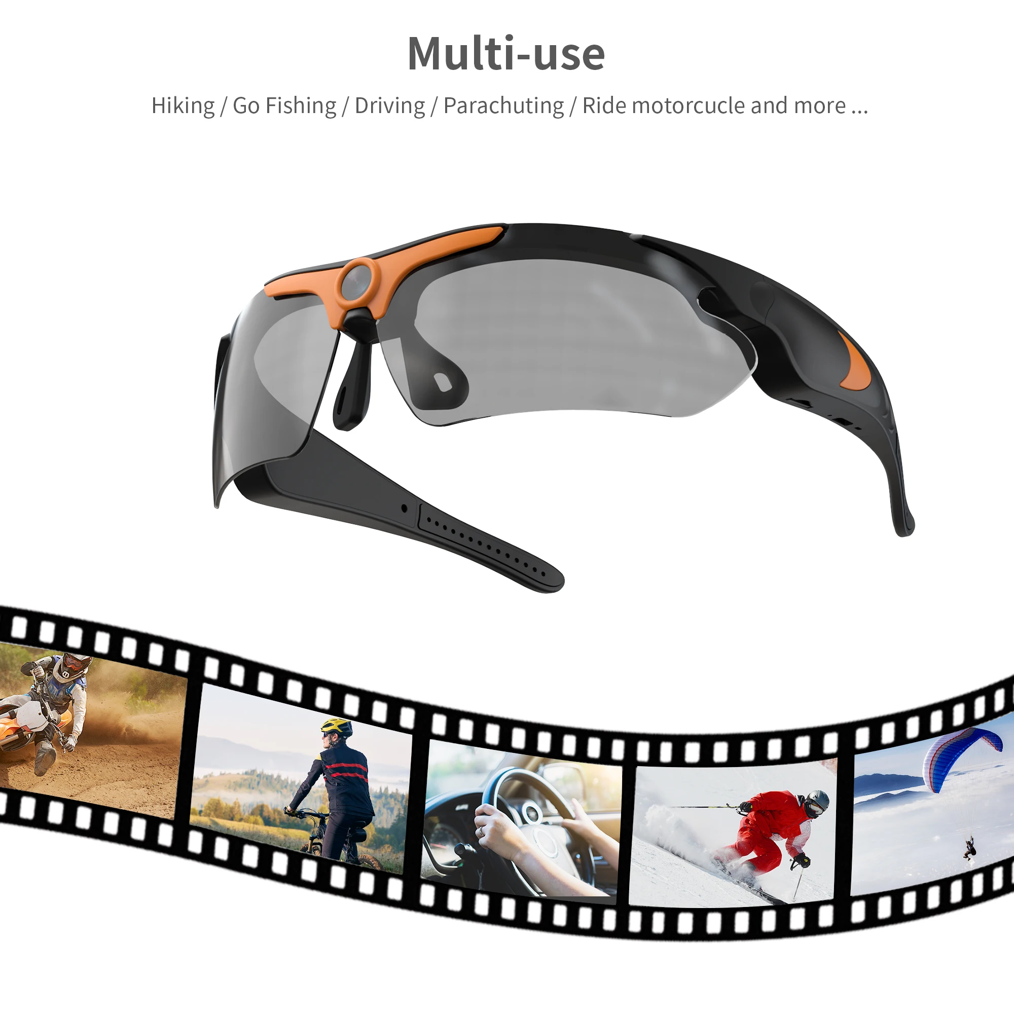 1080P HD Sports  Glasses - Portable Wearable Glasses Camera with Video Recording for Motorcycle Riding & Outdoor Activities