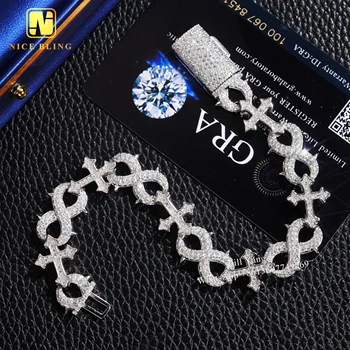 Nice Bling 13mm Moissanite Cross Bracelet Cuban Link VVS Moissanite 925 Iced Out Jewelry Moissanite Chain Necklace