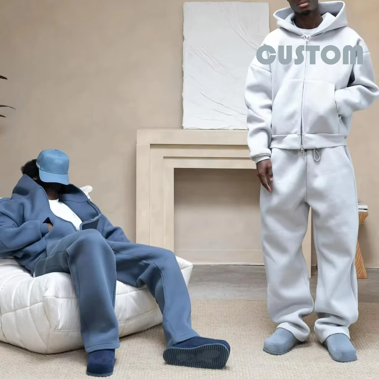 Custom Mens Tracksuit Flared Sweatsuit Sets 300-500gsm 100% Cotton Baggy Fleece Oversized Hoodie Jogger Set Tracksuit for Men supplier