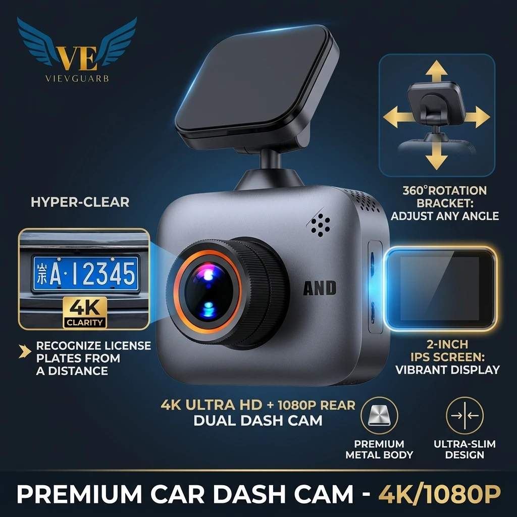 VIEVGUARB V8 Dash Cam Night Vision G-Sensor Loop Recording Parking Monitor App Control WDR 4K WiFi GPS