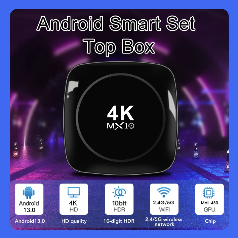 4K Set Top TV Box MX10-4K Android 13 with 5G WiFi, Custom Logo