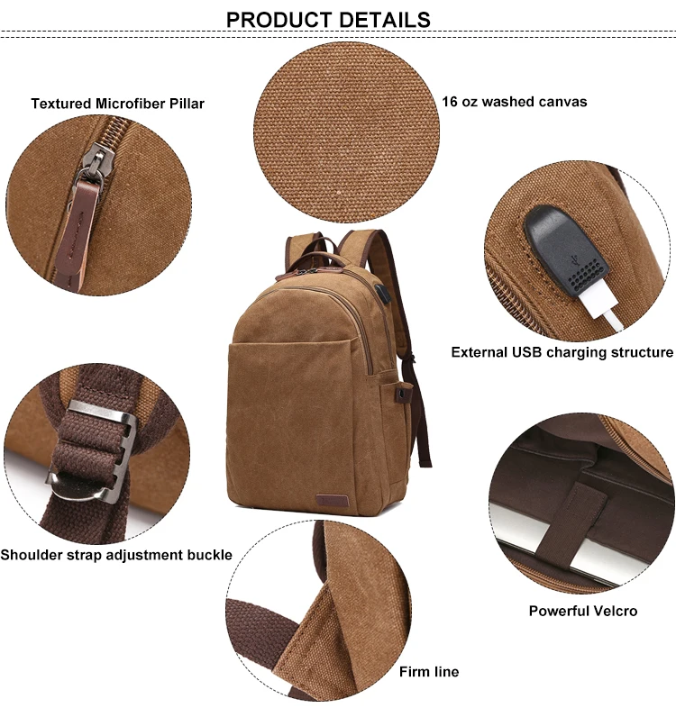 Unisex Haversack Big 16 OZ Washed Brown Vintage Canvas