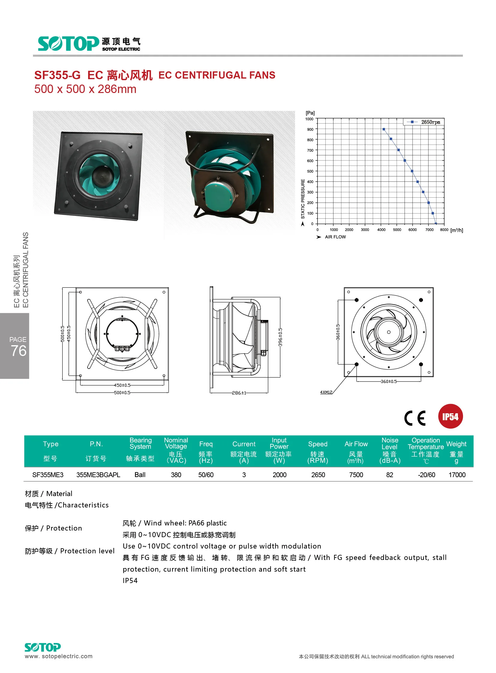 Centrifugal Fan, SOTOP, EC355, 400mm, 95% - detail 10