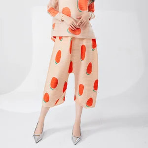Women's Classic Pleated Wide Leg Pants Plus Size Casual Stretch Printed Polka Dot Design Western Style for Ladies Pants
