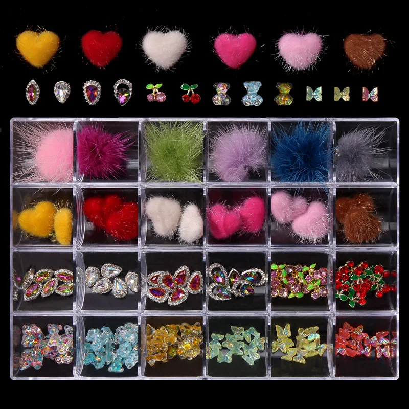 product 24 grid nail supplies jewelry with rhinestone charms 3d nail art stickers decoration for nail diy-35