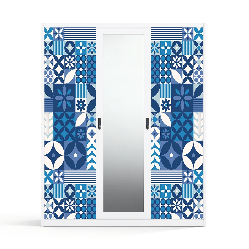 Printed Steel Almirah Wardrobe with Sliding Doors and Mirror 1500mm Flat Pack