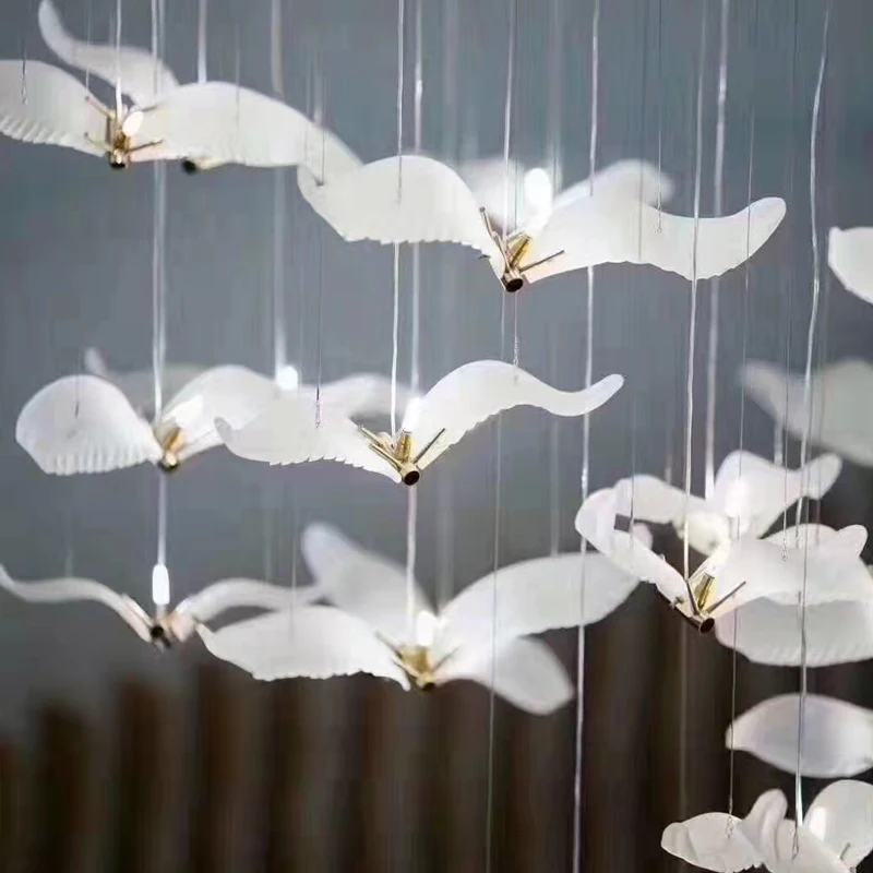 Modern Glass Wild Goose Bird Large Pendant Light for High Ceilings Decorative Bird Chandelier for Hotel Villa