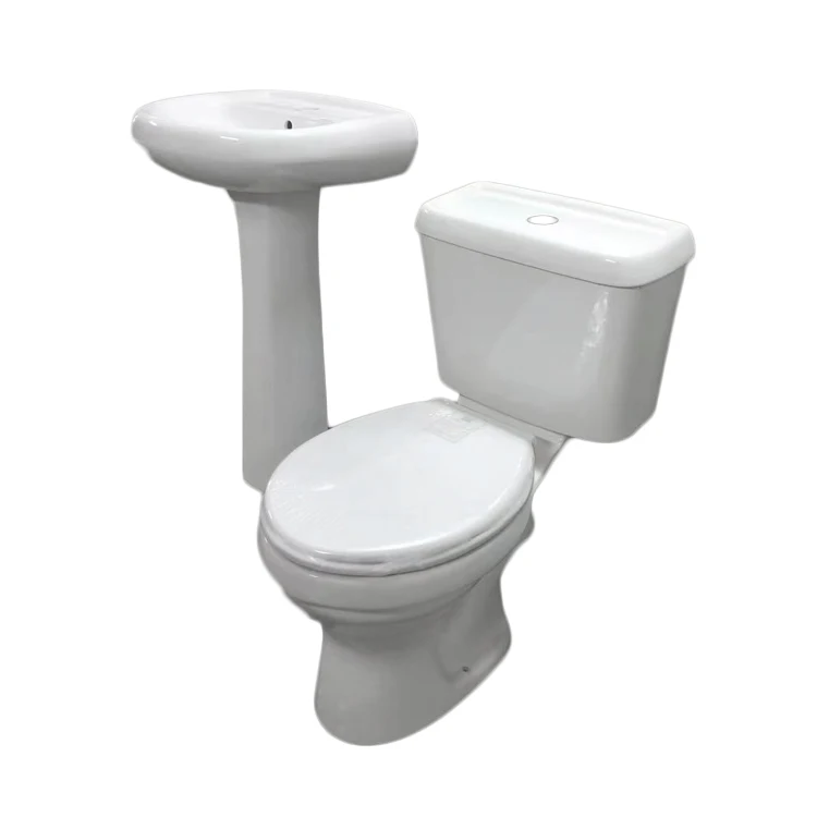 Cheapest Bathroom Toilet Sets WC Floor Mount Sanitary Ware Basin Pedestal P-trap Commode Toilets