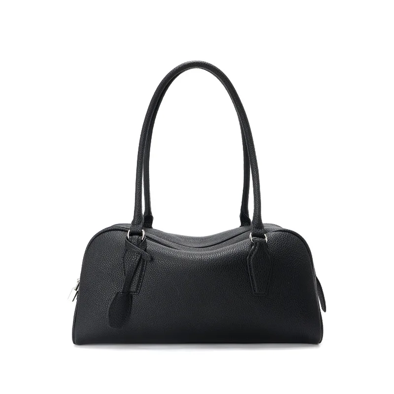 2026 New Women’s Single-Handle Zipper Closure Genuine Leather European American Retro Style Full-Grain Long Strap Everyday