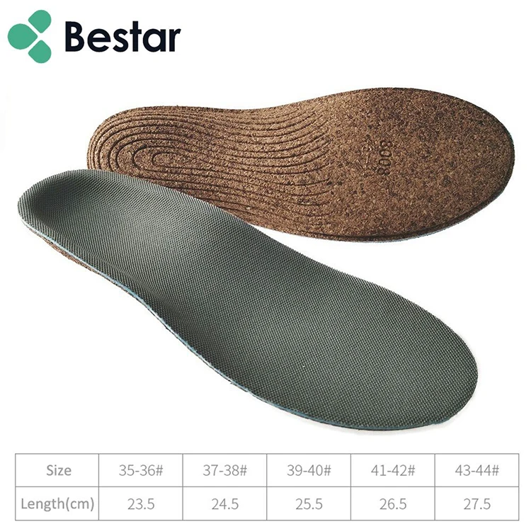 Chinese Factory Quality Waterproof and Comfortable Orthopedic Cork Rubber Insoles