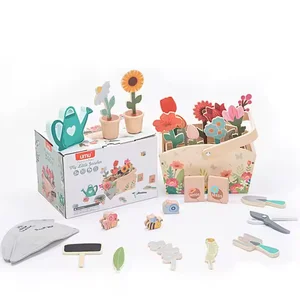 Multi-functional Children Little Garden Pretend Gardener Simulation Plants Interaction Educational Wood Sensory Toys for Kid Boy