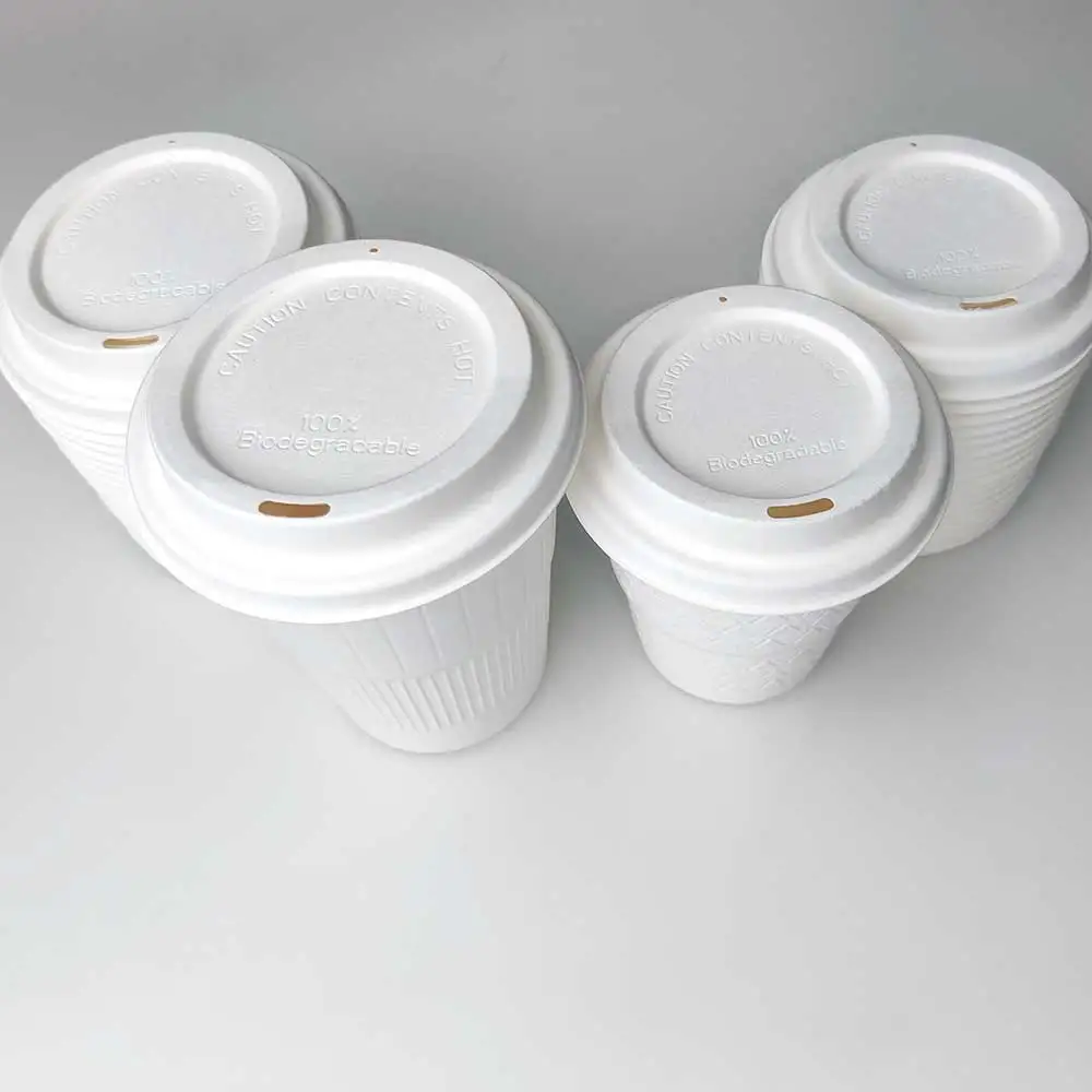 Disposable Take Away Coffee Cups Paper Lid Cover Sugarcane Bagasse Tableware Customized Cup Lids
