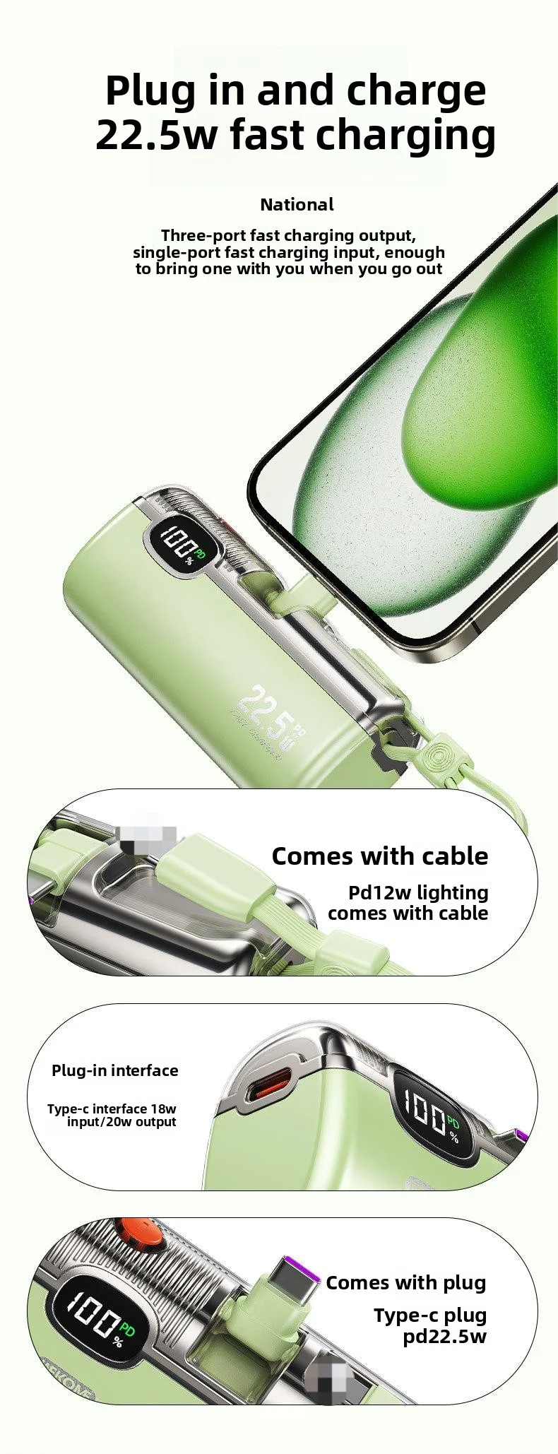 High Capacity 5000mAh Portable Charger Type-C Ultra Slim 18W Fast Charging Power Banks LED Display Quick Charge Support