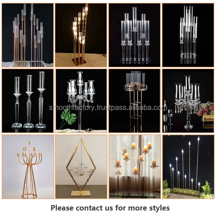 SMOOTH Gold Rim 10 Arms Design Candelabra High Quality Glass Wedding Banquet Restaurant Table Decor