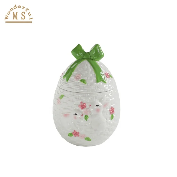 The Easter Day Bunny Ceramic Cookie Jar Spring Season Home Decoration Flower  Kitchen Storage Canister Holiday Gift Tableware