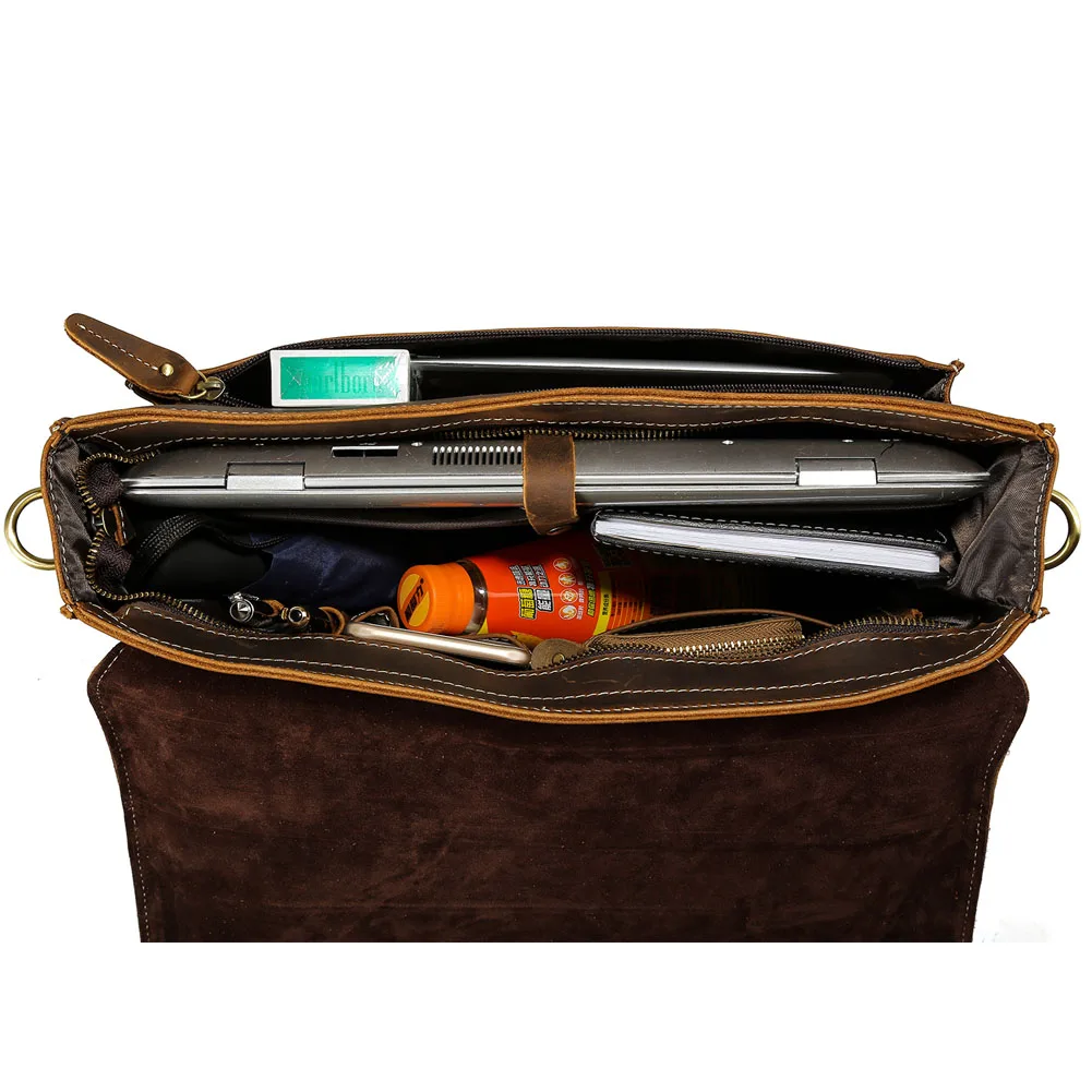High Quality Factory Supply Vintage Real Leather Messenger Bag Crazy Horse Leather Laptop Bag Genuine Leather Briefcase for Men