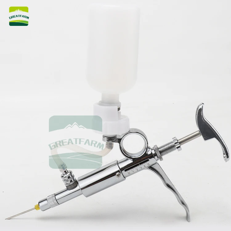 5 mL Stainless Steel Automatic Injector Syringe with Adjustable Feature Veterinary Equipment for Cattle for Retail Industries