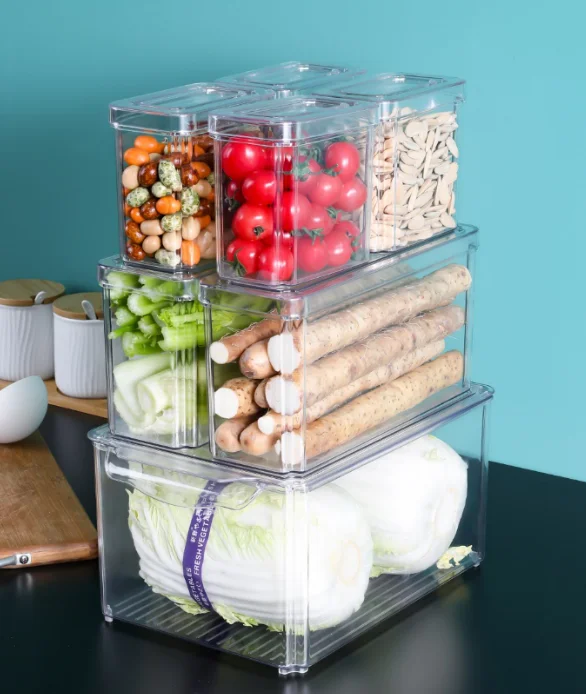 Stackable Food Vegetable Storage Containers Fridge Produce Saver Fridge Clear Food Bin