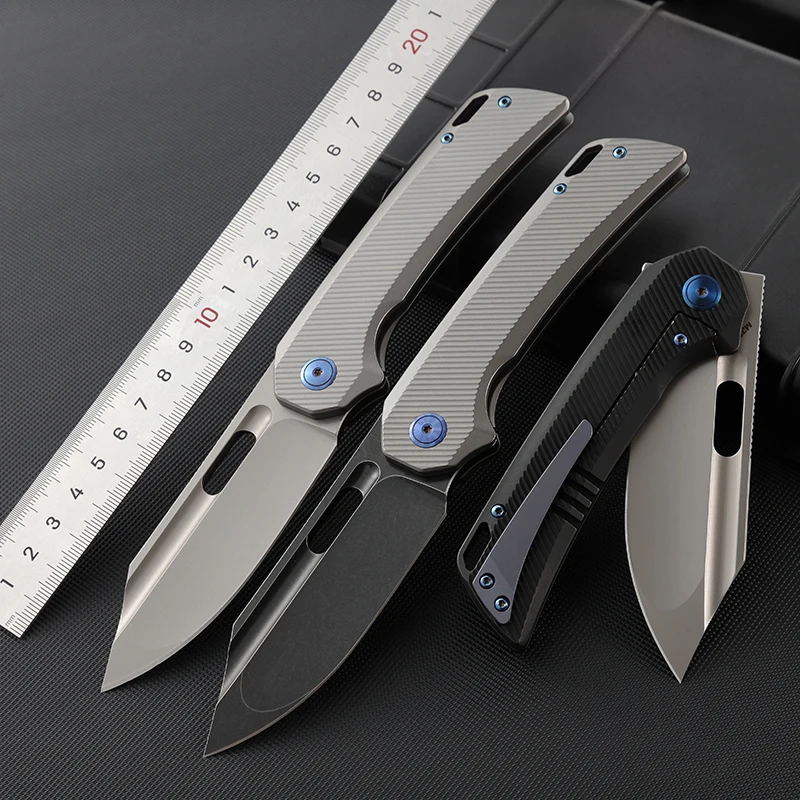 High End Custom Titanium Alloy Handle Folding Knife with M390 Steel Blade OEM Supported for Outdoor Camping Tactical Survival