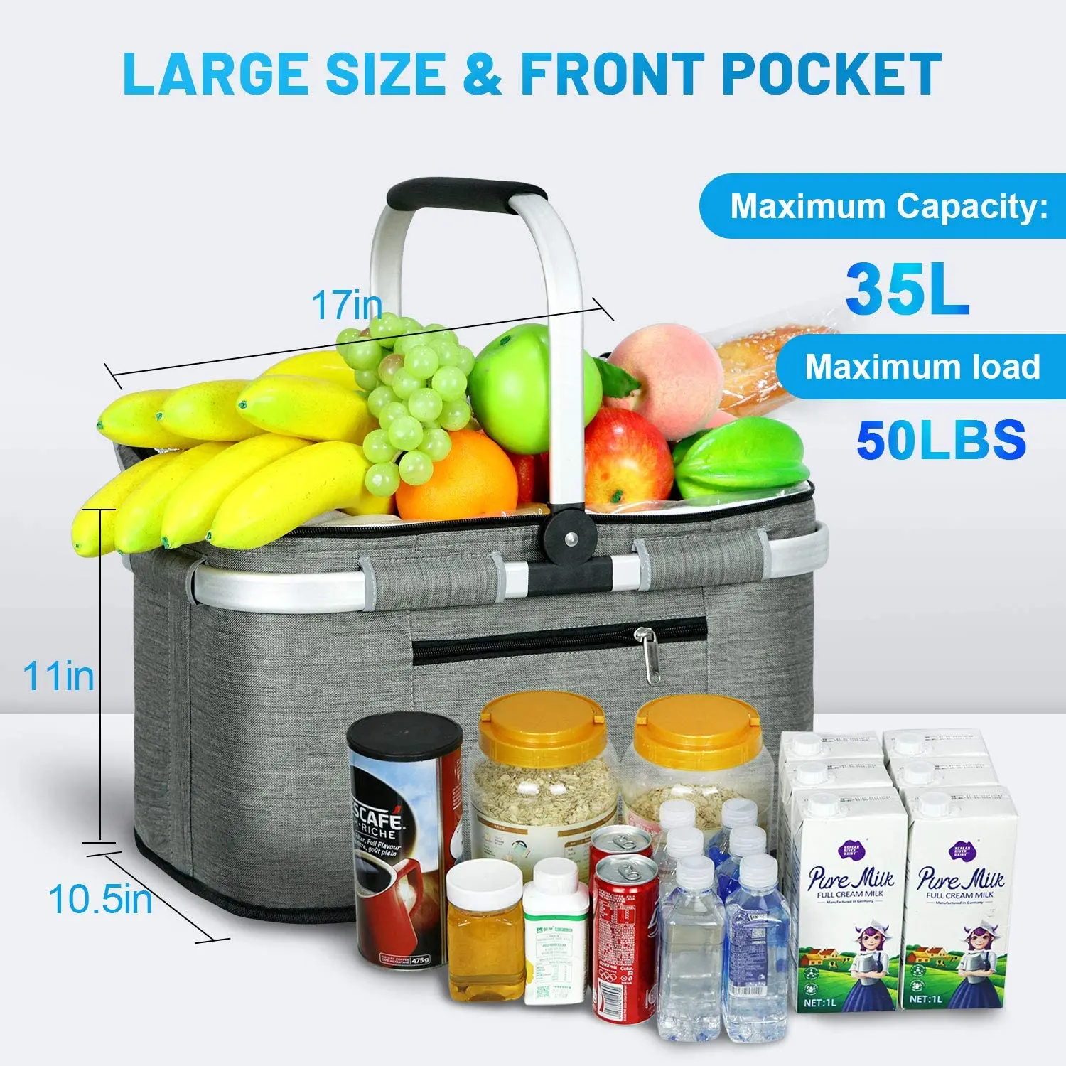 Wholesale Foldable Insulated Collapsable Aluminum Cooler Thermo Storage  Shopping Picnic Basket Person
