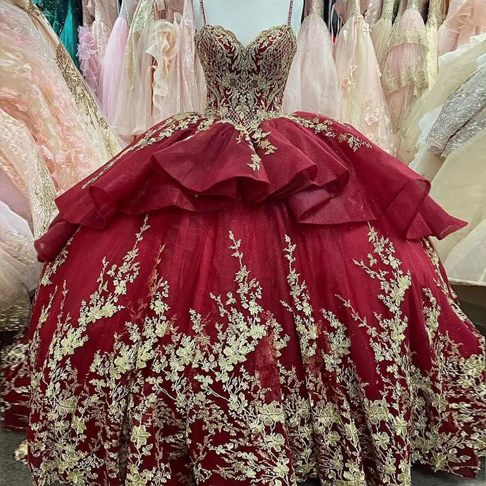 Alibaba.com: YaZhe Bridal 0000 Wine Red Luxury Quinceanera Dress, Floor-Length Ball Gown with Gold Lace Applique and Spaghetti Straps: Custom sizes, plus size options available for your unique business needs. Alibaba.com: YaZhe Bridal 0000 Wine Red Luxury Quinceanera Dress, Floor-Length Ball Gown with Gold Lace Applique and Spaghetti Straps: Custom sizes, plus size options available for your unique business needs.