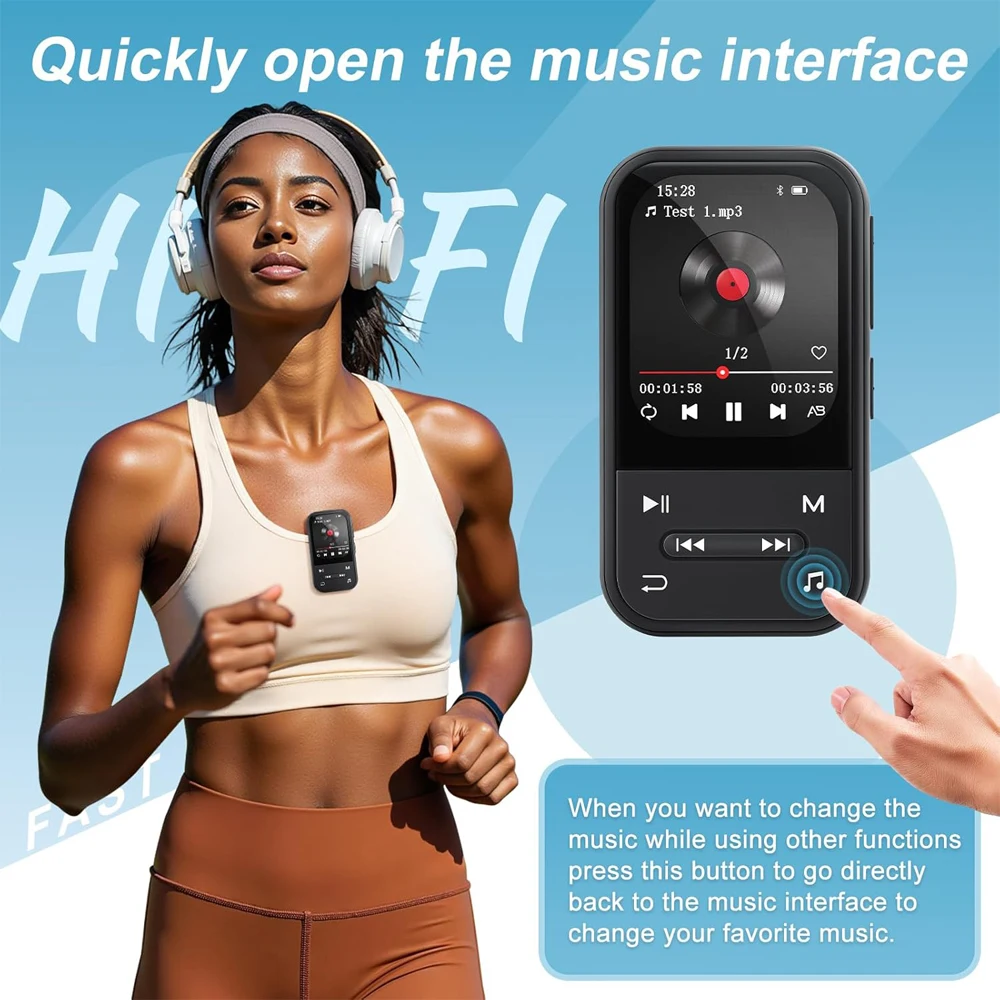 Portable Clip-On for Bluetooth MP3 Player FM Radio Voice Recorder for Children Elderly Sports Use OEM/ODM Factory FLAC Audio
