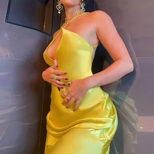 Custom Clothing Manufacturers Summer Fashion Strap High Waist Satin Sleeveless Backless Ladies Maxi Dresses Sexy Dress for Women