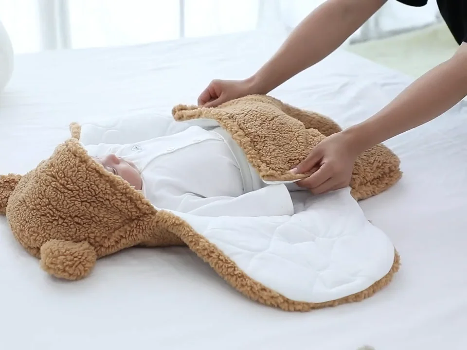 Mu Kids Blanket Wearable Bear Bunny Plush Cotton Lining Infant Swaddle