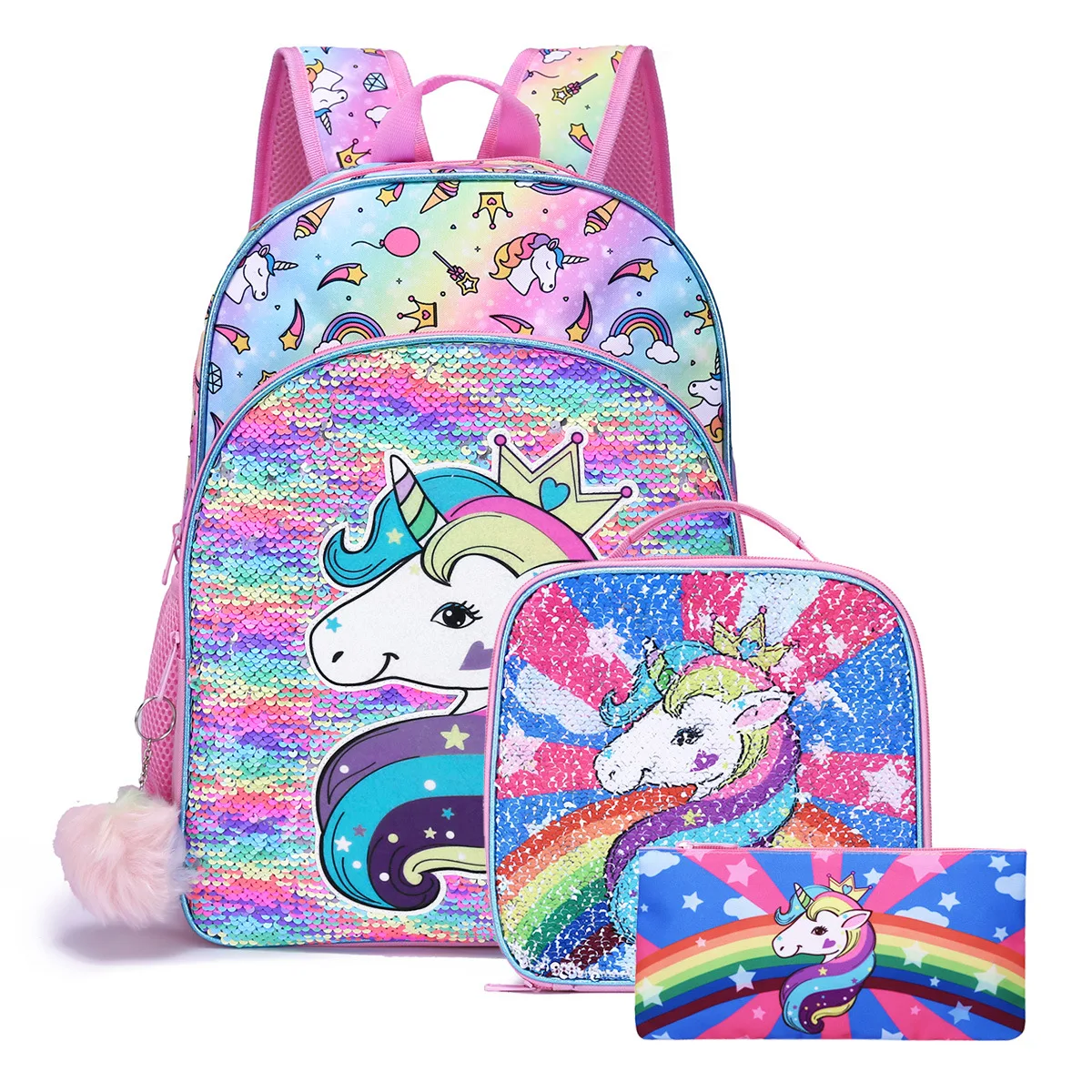 Ensemble de sacs d'école en 1, licorne de dessin animé, avec