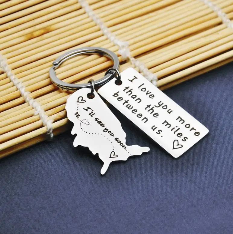 I Love You More Than The Miles Between Us USA Map Keychain Lover Keyring Gift 