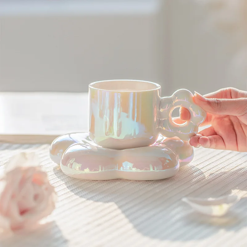 Ceramic Flower Cups Coffee Pearl Dazzling Girl Sense Ceramic Afternoon Tea Home Office Tea Cup Set Tea Cup and Saucers