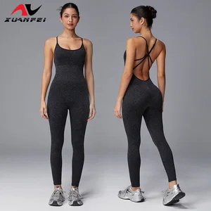 Hot-Selling Breathable Quick-Drying Backless Hollowed-Out Backless Style Sports Solid Color Basic Yoga Jumpsuit