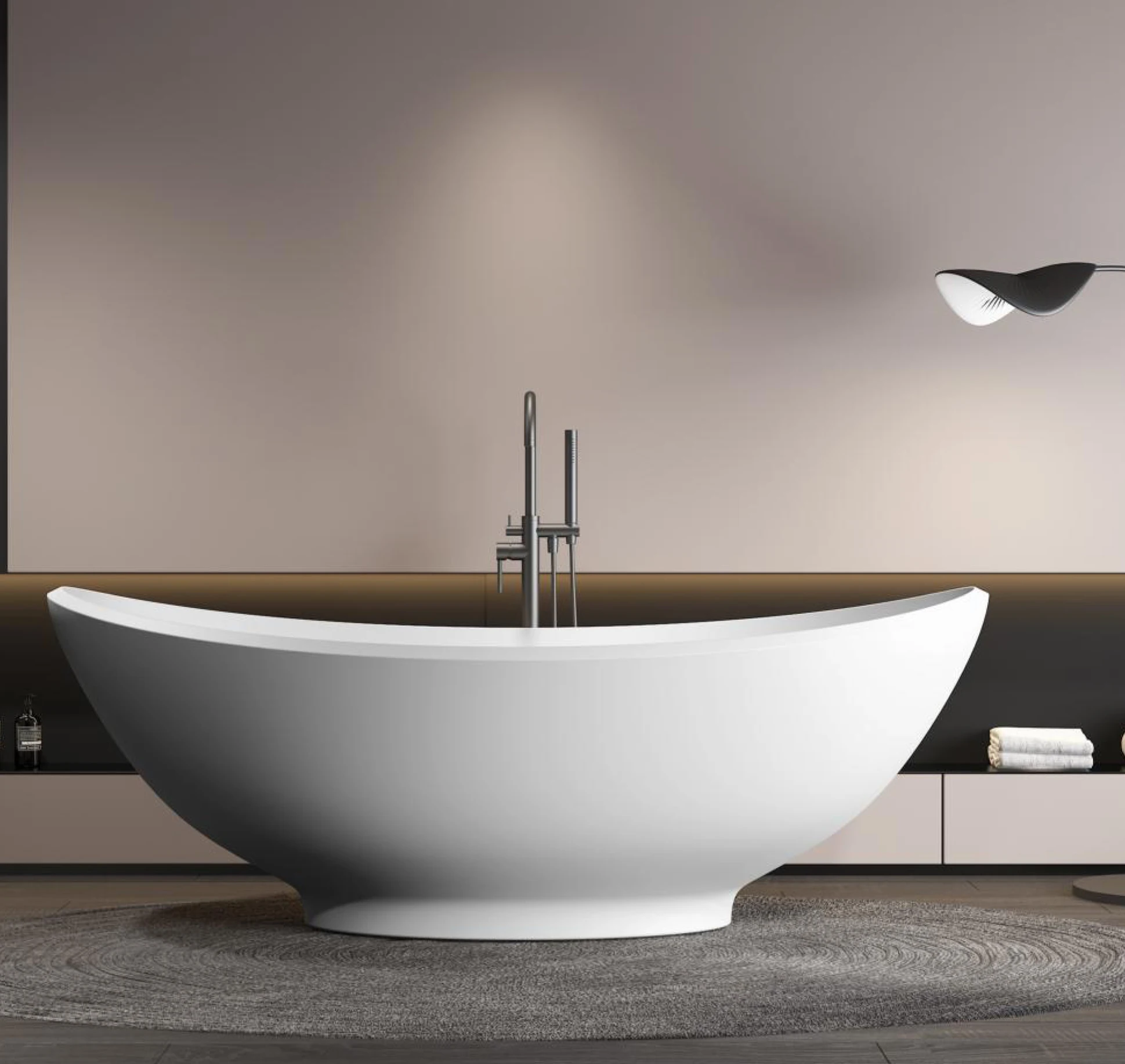 Modern White Freestanding Bathtub Artificial Stone Boat Shape Design ...